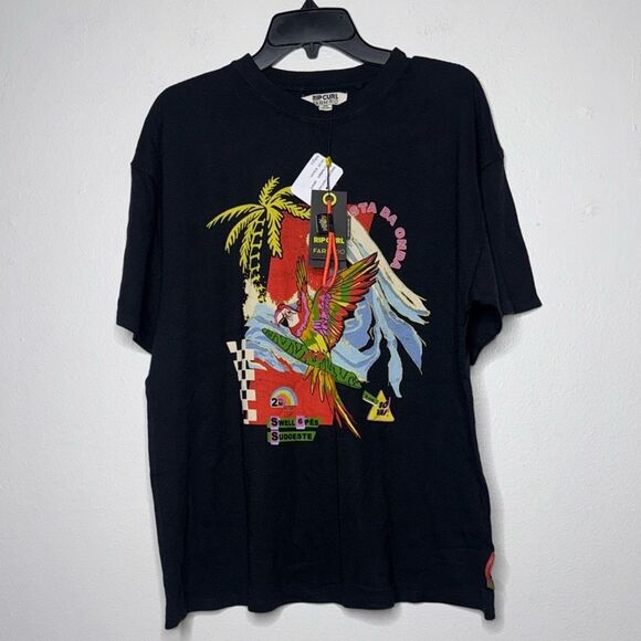 Farm Rio + Rip Curl WAVE CREST HERITAGE TEE Black Size XS - Picture 1 of 6
